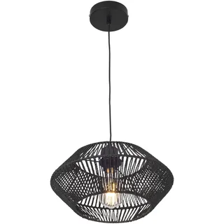 Hängeleuchte ‘Amersham’ 1 x E27 höhenverstellbar Metall und Rattan 157 cm Schwarz - Schwarz