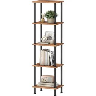 HOOBRO Bücherregal mit 5 Ebenen, Retro-Standregal, DVD-Regal, Büroregal, offene Ablagen, Freistehendes Regal, Einfache Montage, für Wohnzimmer, Büro, Vintagebraun und Schwarz EBF135SJ01