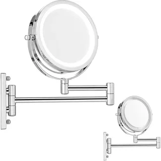 Schminkspiegel Wandspiegel inkl. LED 10-fach Makeup Spiegel Badspiegel Rund - Silber