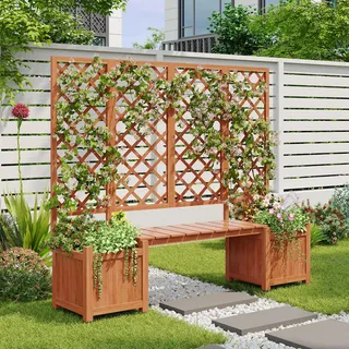 Pflanzkübel Mit Rankgitter – Blumenkasten mit Rankhilfe für Kletterpflanzen, Blumen, Sichtschutz für Garten, Terrasse und Balkon, Dunkelbraun Massivholz Tanne, Viel Platz für Pflanzen(Dunkelbraun)