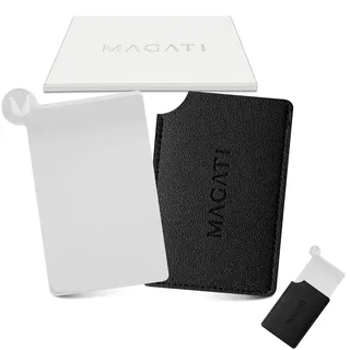 MAGATI Handspiegel klein inkl. Schutzhülle, Spiegel in Kreditkartenformat mit Griff aus Edelstahl, Taschenspiegel, Kosmetikspiegel, Kleiner Spiegel, schminkspiegel klein 9.5x5.5cm, 2 Stück