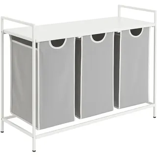 Relaxdays Wäschesammler mit 3 ausziehbaren Wäschekörben, mit Ablage, HBT: 72 x 92,5 x 33 cm, Wäschekorb 120 l Rechteckig Eisen, MDF-Platten, Polyester Grau, Weiß