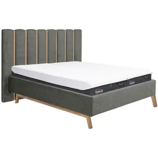 Tempur Bett MIT Matratzen Soft+Medium , Grau , Holz, Kunststoff , Buche,Eiche , massiv , H1 + H2 , Höhe ca. 27 cm , 180x200 cm , Bezug abnehmbar/waschbar,gepolstertes Kopfteil, Lattenrosthöhe individuell einstellbar,Tellerauflagen, individuelle Liegehärteeinstellung , Schlafzimmer, Betten, Polsterbetten