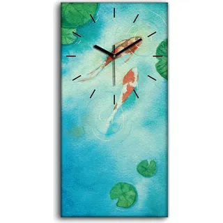 Dekor Leinwand Uhr Wandbilder Geräuschlos 30x60 Gemälde Tier Fisch Koi Kunst - schwarze Hände - Blau
