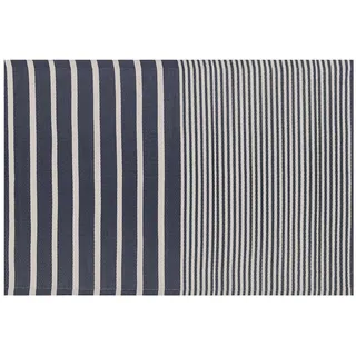 Beliani Outdoor Teppich Dunkelblau Weiß Polypropylen 120 x 180 cm Gestreift Jacquardgewebt Rechteckig Kurzflor Gartenaccessoires Terrasse Wohnzimmer - Blau, Weiß