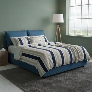 Talamo Italia - Doppelbett Antonia, Bettkasten mit Stoffbezug, 100 % Made in Italy, Öffnung vorne, geeignet für Matratzen 160 x 200 cm, Blau