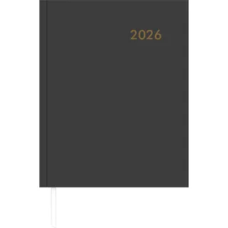 Zettler Wochenbuch anthrazit 1W/2S 2026 – Buchkalender 21 × 26 cm, 1 Woche auf 2 Seiten, wattierter Kunststoffeinband, 5-sprachig