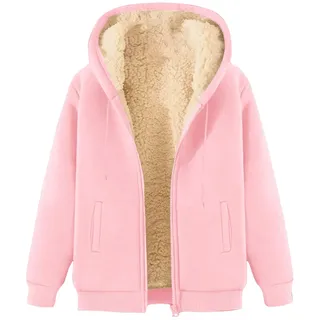 Nuqqichongtian Fleecejacke Damen-Sweatjacke mit Kapuze Warm Teddyjacke Winterjacke mit Reißverschluss Hoodie Winter Plüschjacke Übergangsjacke Teddyfleece