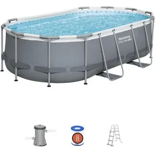 BESTWAY Aufstellpool-Set für Röhrenpools Steel Pro MAX 427 x 250 x 100 cm Oval (mit Kartuschenfilter, 1 Kartusche und Leiter)