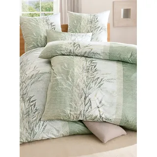 Bettwäsche ESTELLA Gr. 3, grün (lindgrün), B/L: 155cm x 220cm, Feinflanell,Biber, B/L: 80cm x 80cm, 3 Stk., Feinflanell;Biber, 100% Baumwolle, Bettwäsche, Bettwäsche