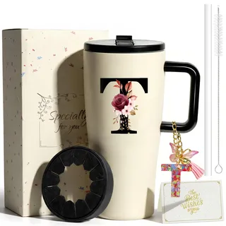 ZIOSINM 0.9L/30oz Thermobecher Doppelwandiger Edelstahl (T) | Geschenke für Frauen, Silikonhülle & Schlüsselanhänger, Personalisierte