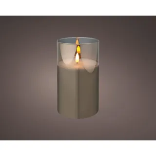 LED Kerze Glas warmweißes Licht mit Timer - stimmungsvolle Beleuchtung 17,5cm - Grau