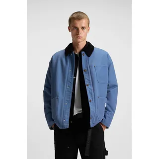 Hemdjacke HUGO BLUE "Brams", Herren, Gr. XXL, open blau472, Web, Obermaterial: 100% Baumwolle, unifarben, oversize normal, Rundhals, 1-Knopf-Manschette mit Schlitz, Jacken Hemdjacke, Cordkragen, Oversized Fit, leicht wattiert