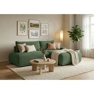TRENDMANUFAKTUR »Fordon II, Schlafsofa mit Bettkasten, Couch in L-Form, Breite 250 cm« in Cordstoff HYPER, dunkelgrün, Armlehne rechts,