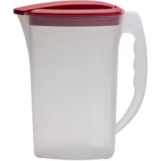 Engelland - 1 x Getränkekrug mit Deckel, Rot-Transparent, für Saft, Wasser, Eistee, Softdrinks, Kanne, Behälter, Kühlschrankkrug, Multifunktionsbox, 2 Liter, Füllskala, BPA-frei, Kunststoff