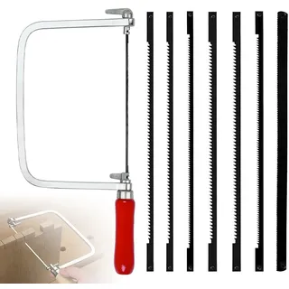 mizikuu Laubsäge Set, 360 Grad Drehbar Laubsägebogen inkl. 7 Sägeblätter 14 18 24 Zähne mit Holzgriff für Metall und Holz Feinsäge für Holzarbeiten Holzsäge Metallsäge Dekupiersäge Präzise Schnitte
