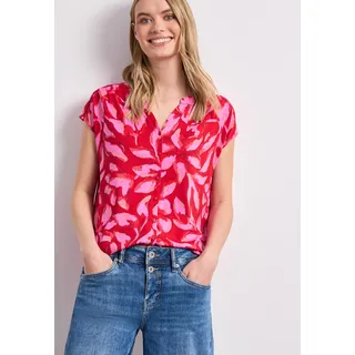 Shirttop STREET ONE, Damen, Gr. 34, salsa rot, Jersey, Obermaterial: 50% Baumwolle, 50% Modal, geblümt, hüftbedeckend, Rundhals, abgesteppte Kante, Tops Shirttop, Sommershirt im floralem Look und mit Knopfleiste, Topseller