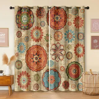 Havenix Mandala Orientalisch Bunt Vorhänge Wohnzimmer Blickdichte Ethno Boho Medaillon Gardinen mit ösen Thermo Vorhang Gegen Kälte Verdunklungsvorhänge für Schlafzimmer 2er Set H 137 x B 117 cm