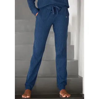 Homewearhose LASCANA, Damen, Gr. 44/46, N-Gr, blau (blau, meliert), Rippware, Obermaterial: 56% Polyester, 41% Viskose, 3% Elasthan, meliert, unifarben, Basic lang, Hosen Homewearhose, Lounge-/ Strickhose mit praktischen Taschen, Loungewear