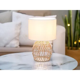 RIKE Tischlampe, Weiß, aus Rattan und Stoff, 38 cm hoch, 25 cm Durchmesser - Weiß