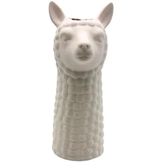 Dekohelden24 Vase Alpaka, Dekovase, Blumenvase, Keramikvase, Tischvase, Kopfvase, Alpakavase, Vase Sandoptik, Kopf Sand-Finish aus Keramik, in Weiß L/B/H 13 x 11 x 27 cm.