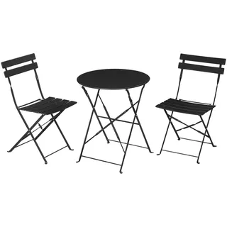 eSituro Bistrotisch mit 2 Stühlen Bistro Set, Klappbar, Schwarz | Balkonmöbel, Klappstuhl trägt 160 kg, Klapptisch, 2 Personen Gartenmöbel, für Balkon Garten Terrasse Outdoor
