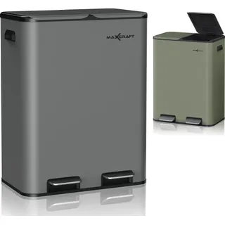 MAXCRAFT Mülleimer / Treteimer mit Soft Close Deckel und 2 Inneneimern - 60 Liter in Anthrazit - Grau
