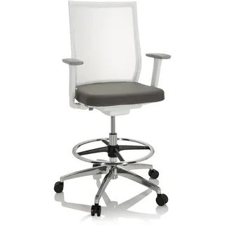 hjh OFFICE 657667 Arbeitsstuhl Aspen Work W Stoff Weiß/Grau ergonomischer Counterstuhl mit Ring-Fußstütze, Netzrücken