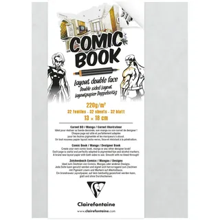 Clairefontaine 975196C Zeichenbuch mit doppelseitigem Layoutpapier, 220g, 13 x 18cm, ideal für Comics & Manga, 1 Stück
