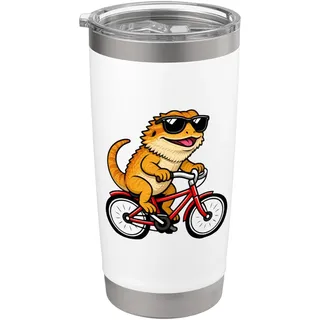 Funny Bearded Dragon On A Bicycle Cycling Doppelwandiger Edelstahl-Thermobecher
