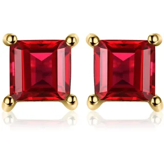 JewelryPalace Quadrat Schliff 0.7ct Echt Granat Ohrstecker Silber 925 Damen, Rot Schmuck Set, Ohrringe Silber Edelstein Mädchen, Ohrstecker Silber klein mit Stein Frauen Vergoldet
