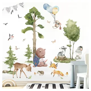 Grandora XXL Wandsticker Set Waldtiere Tiere Wandtattoo Bäume Baby Kinderzimmer DL799-2