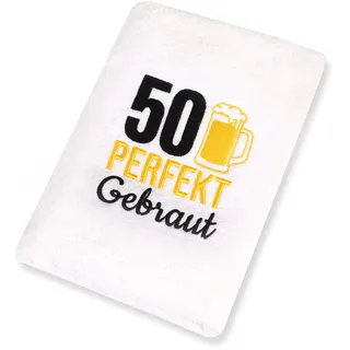 Abc Casa 50. Geburtstag Geschenk Handtuch mit gesticktem Bierkrug, perfekt für Männer - EIN nützliches Geschenk für 50 Jahre - eine wunderbare Geschenkidee zum 50