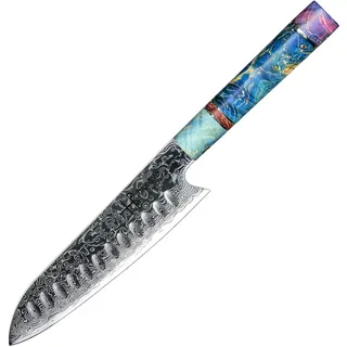Hajegato Damastmesser - Einzigartiges Griff Kochmesser Profi Japanisches VG10 - 67 Schichten Damaststahl - Hohe Qualität Ultra Scharfe Santoku Messer (7")