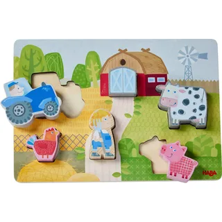 HABA Holzpuzzle Auf dem Bauernhof (Kinderpuzzle): 1 Puzzlebrett, 6 Puzzleteile.
