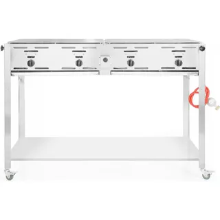 HENDI Quattro Gasgrill, 22000 Watt, mit Druckminderer, mit Gasschlauch und Abtropfschale. Geeignet für Verwendung im Aussenbereich, 22kW(Hs), 1270x525x(H)840mm, Edelstahl 18/0, Large