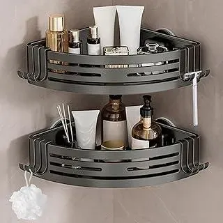 Lekesky Duschablage Ohne Bohren Ecke, Starke Saugnäpfe, Aluminium & Rostfrei, Abnehmbar Badezimmer Regal Duschregal für Bad Küche Mietwohnung (2er Set, Gunmetal Grau)