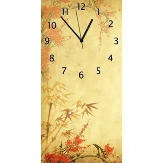 Wallario Design Wanduhr Herbststimmung alter Papyrus mit Herbstmotiven aus Echtglas, Größe 30 x 60 cm - Weiß