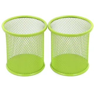 DOITOOL 2Er Set Runde Mesh Stahl Bleistifthalter Grün 3.54 Zoll Stiftehalter Metall Organizer Für Büro Schreibtisch Zubehör Aufbewahrung Von Kugelschreibern Scheren Linealen