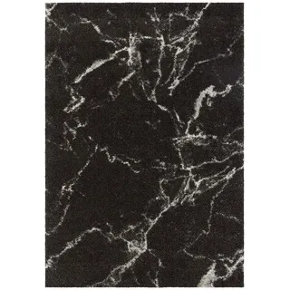 HANSE HOME Mint Rugs Mayrin Teppich Hochflor Wohnzimmer-Teppich Weich Flauschig Langflor Shaggy Flokati Modernes Design in Marmor-Optik für Kinderzimmer Schlafzimmer Küche Flur Schwarz Creme 160x230 cm