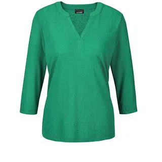 Kurzarmshirt GOLDNER "Modisches 3/4-Arm-Oberteil", Damen, Gr. 48, grün, Obermaterial: 80% Polyester PES. 20% Viskose CV., Basic, V-Ausschnitt, Tubular, Shirts Kurzarmshirt, Flammen-Optik