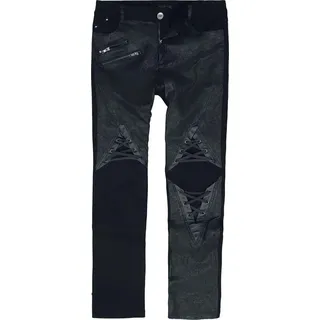 Devil Fashion Jeans Herren Punk style gum coated fake two piece men's pants schwarz L - Schwarz