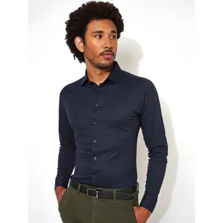 Langarmhemd DESOTO "Jerseyhemd Casual Kent langarm", Herren, Gr. 3XL, N-Gr, blau (navy with light blau dots), Jersey, Obermaterial: 100% Baumwolle, gemustert, gepunktet, mehrfarbig, slim fit normal, Rundhals, eingesetzt,Ärmel mit Ärmelschlitz 1-Knopf-Manschette mit Schlitz, Hemden Langarmhemd, Flexibler Stretch, mit Minimal Print, Kentkragen