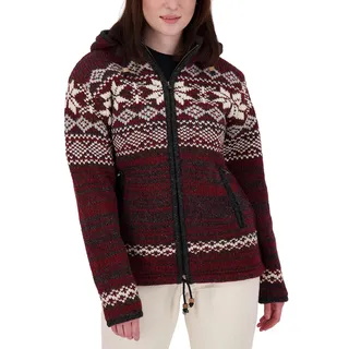 DEPROC activ DEPROC Active Damen, Patchwork Fleecejacke Strickfleecejacke mit Kapuze und weichem Fleece gefüttert, rot