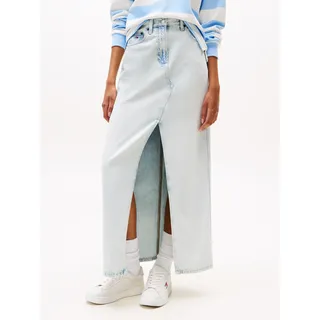 Jeansrock TOMMY JEANS "CLAIRE MAXI SKIRT CI6011", Damen, Gr. 26, blau (denim ultra light), Denim/Jeans, Obermaterial: 62% Baumwolle, 38% Lyocell, unifarben, knöchellang, Röcke Jeansrock