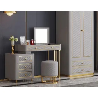 Schminktisch Stuhl Luxus Konsole Kommode Schlafzimmer Konsolentisch Holz 2 tlg - Grau, Gold