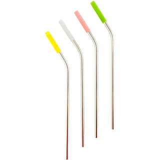 Koala Spain Wiederverwendbare Trinkhalme, gebogen, Edelstahl, Silikonmarkierungen (4 Stück) inkl. 1 Reinigungsbürste