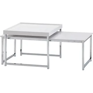 FineBuy Couchtisch 2er Set Holz / Metall Sofatisch Eckig Modern Beistelltisch 2-teilig Design Wohnzimmertische Holztisch Satztische - Weiß