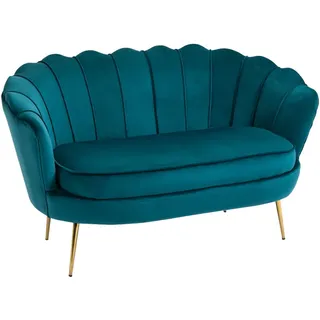 Homcom Sofa 2 Sitzer Couch mit Armlehne blütenblattförmiger Rückenlehne Dick Gepolstert Polstersofa Modern Doppelsofa mit Samtoptik, Metallbeine