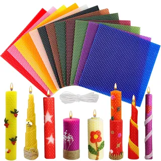 Lucywey Bienenwachs-Kerzenherstellungs Set, 12 Farben Bienenwachsplatten (20 * 20 cm) mit 6m Baumwolldocht, DIY-Kerzen Bienenwachs-Kerzen Selber Machen, für Erwachsene und Kinder